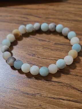 Natural Matte Amazonite Beaded Stretch Bracelet - Multi-Blue & Cream
